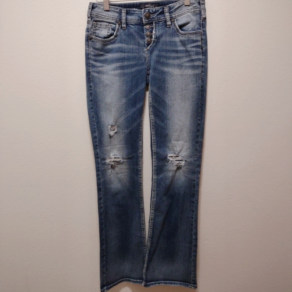 Silver Aiko Mid Boot Distressed Denim Jeans 27